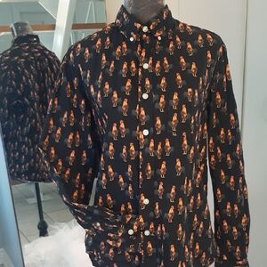 1970's🐓CHICKEN🐓Kennsington Ltd Californa ROOSTER PATTERN Button Down Sz L